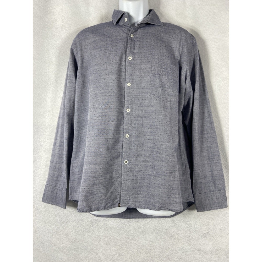 Vintage Billy Reid Shirt Mens Large Blue Button Up Long Sleeve Cotton Spotted